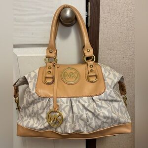 Michael Kors Beige and White Satchel
